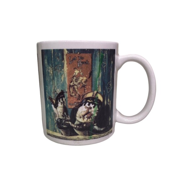 Leanin' Tree Coffee Mug Cup Let Er’ Buck Cowboy Boots MGW 188 Year 1993 - Picture 2 of 9